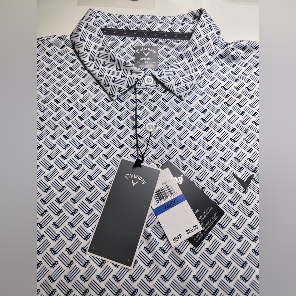 Callaway Golf Shirt Opti Dri Golf Printed 50UPF Mens XL NWT $80 Bright White